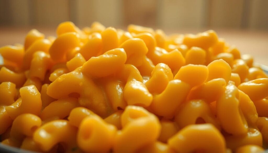 A close-up view of a generous serving of homemade macaroni and cheese, with a creamy, golden-brown cheese sauce enveloping perfectly cooked elbow pasta. The foreground is in sharp focus, with individual strands of pasta and bubbles of molten cheese visible. The middle ground features a slight blur, hinting at a simple, rustic wooden table or surface. The background is softly blurred, creating a warm, inviting atmosphere. Soft, diffused lighting from above casts a gentle glow, accentuating the dish's comforting and indulgent nature. The overall scene evokes a sense of simple pleasure and the satisfying texture of Tini's signature mac and cheese recipe. A close-up view of a generous serving of homemade macaroni and cheese, with a creamy, golden-brown cheese sauce enveloping perfectly cooked elbow pasta. The foreground is in sharp focus, with individual strands of pasta and bubbles of molten cheese visible. The middle ground features a slight blur, hinting at a simple, rustic wooden table or surface. The background is softly blurred, creating a warm, inviting atmosphere. Soft, diffused lighting from above casts a gentle glow, accentuating the dish's comforting and indulgent nature. The overall scene evokes a sense of simple pleasure and the satisfying texture of Tini's signature mac and cheese recipe.
