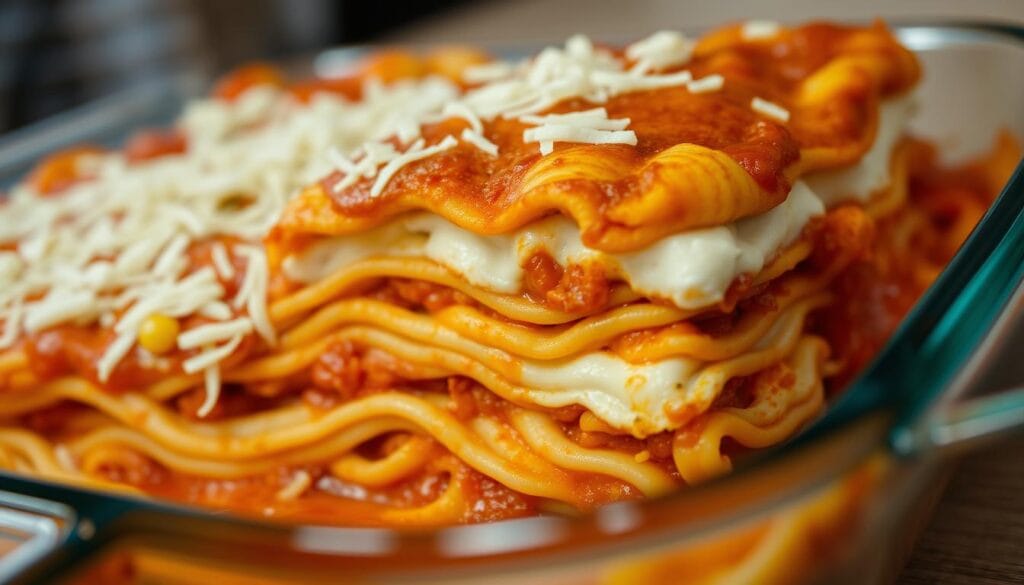 A delicious vegetarian lasagna with layers of tender noodles, creamy ricotta, shredded mozzarella, and a flavorful tomato-based sauce. The lasagna is presented in a glass baking dish, showcasing the vibrant colors and textures. Soft, diffused lighting illuminates the dish, creating a warm and inviting atmosphere. The camera captures the dish at a slight angle, highlighting the cross-section of the layers and the melted cheese on top. The background is blurred, keeping the focus on the main subject. A delicious vegetarian lasagna with layers of tender noodles, creamy ricotta, shredded mozzarella, and a flavorful tomato-based sauce. The lasagna is presented in a glass baking dish, showcasing the vibrant colors and textures. Soft, diffused lighting illuminates the dish, creating a warm and inviting atmosphere. The camera captures the dish at a slight angle, highlighting the cross-section of the layers and the melted cheese on top. The background is blurred, keeping the focus on the main subject.